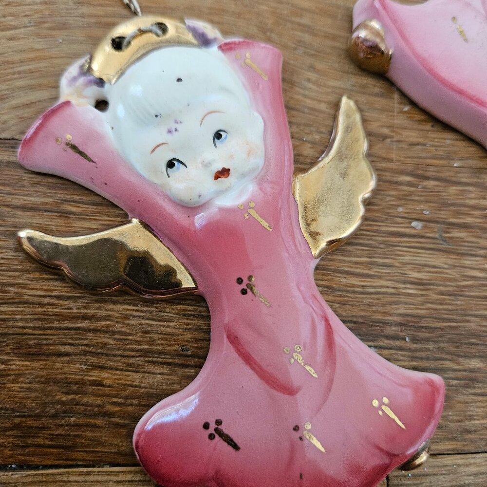 Yona Vintage MCM 50s 60s Ceramic Handmade Japan Christmas Angels Ornament Set 3 - Picture 2 of 5